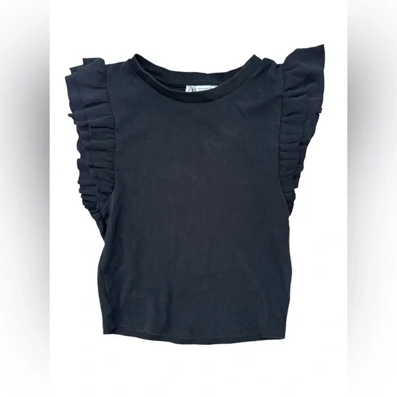 Black Ruffle Sleeve Women's Top - Picture 2 of 5